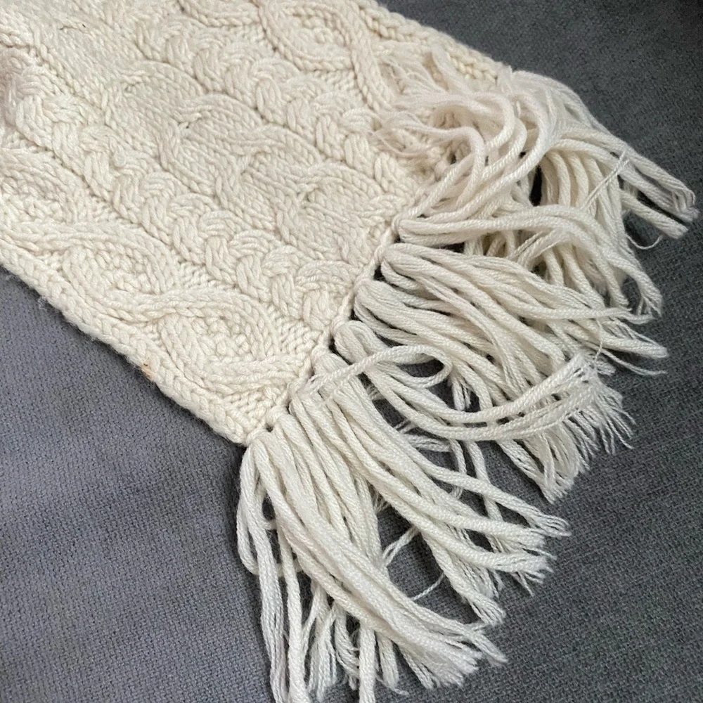 Lands End Ivory Cable Knit Unisex Wool Blend Scarf